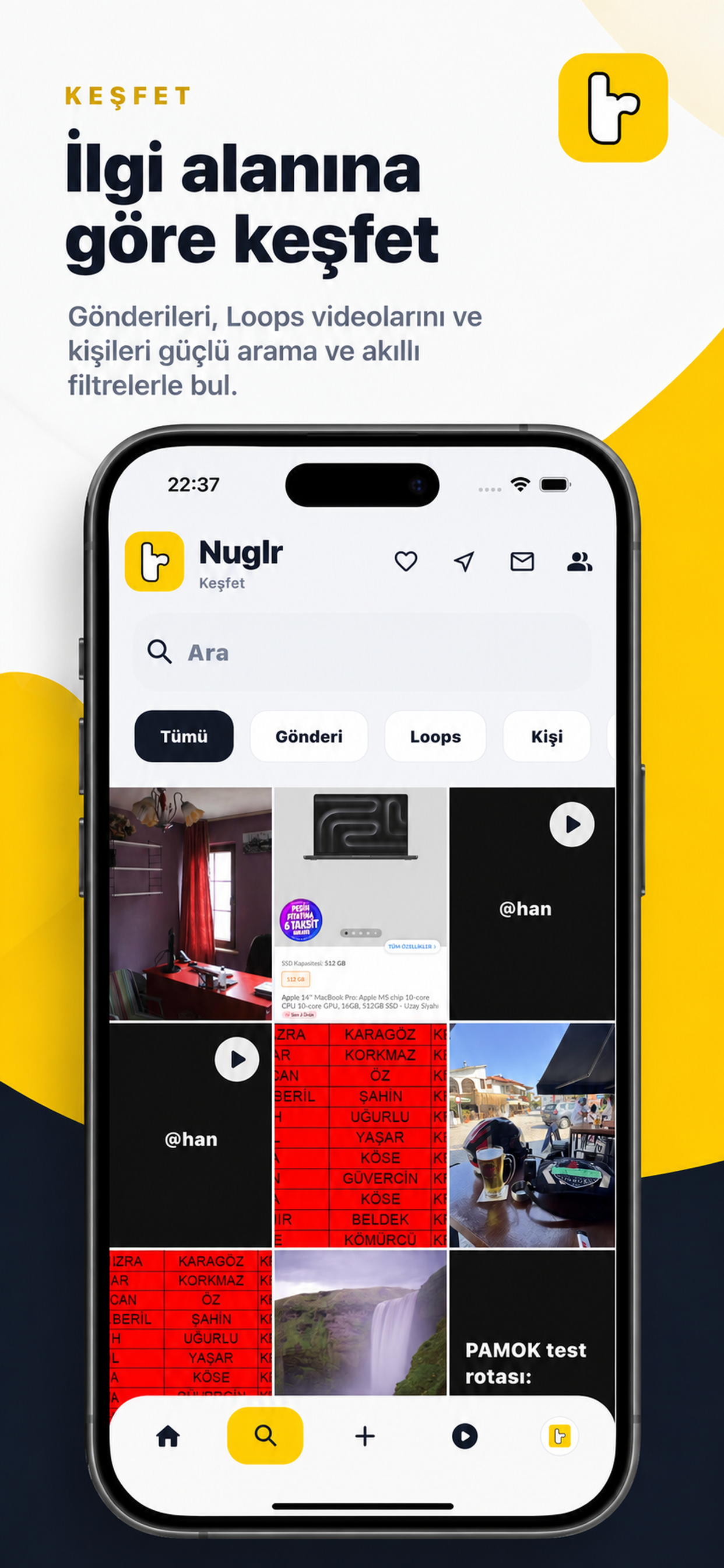 Nuglr keşfet ekranı