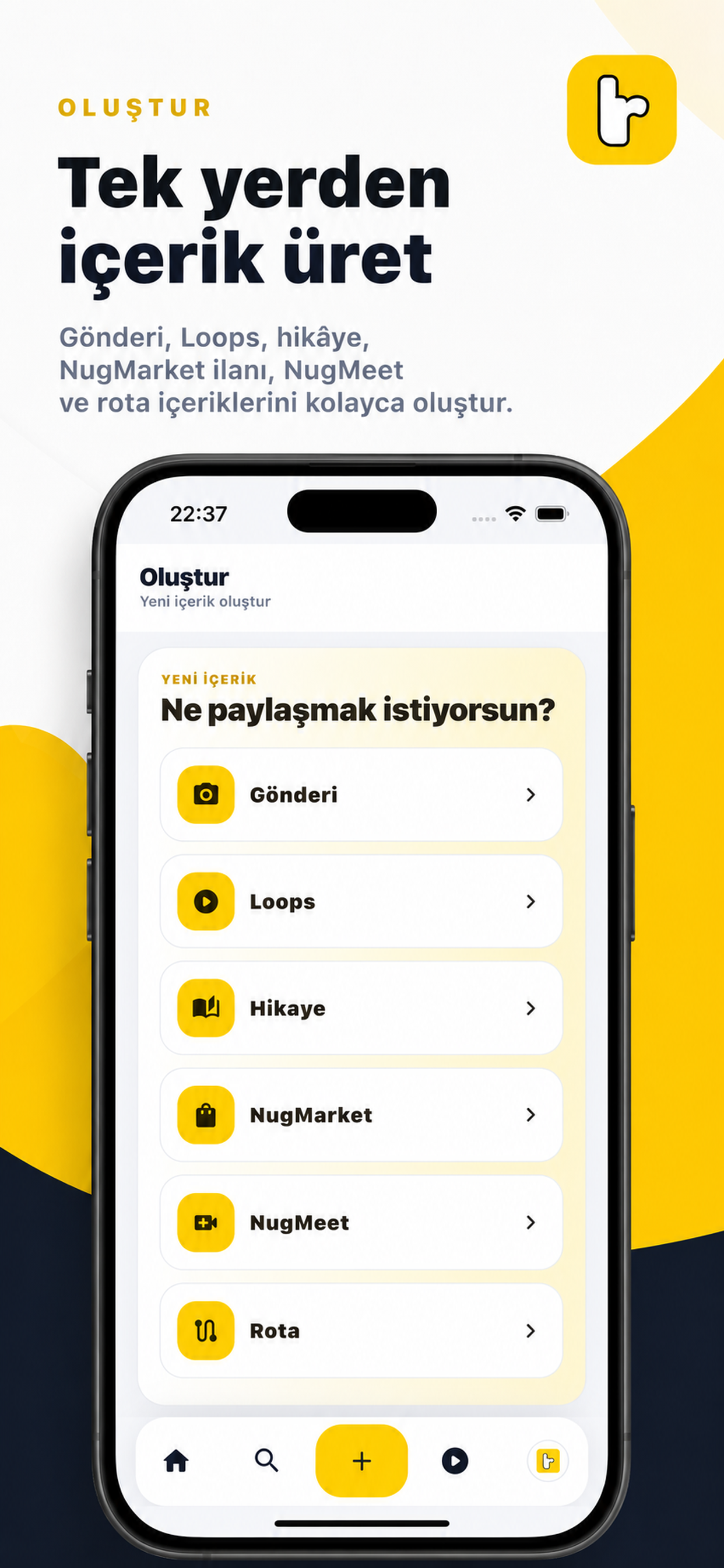 Nuglr içerik oluşturma ekranı